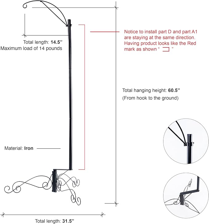 HOHIYA 61″ Heavy Duty Shepherd Hook Bird Feeder and Cage Stand - Image 3