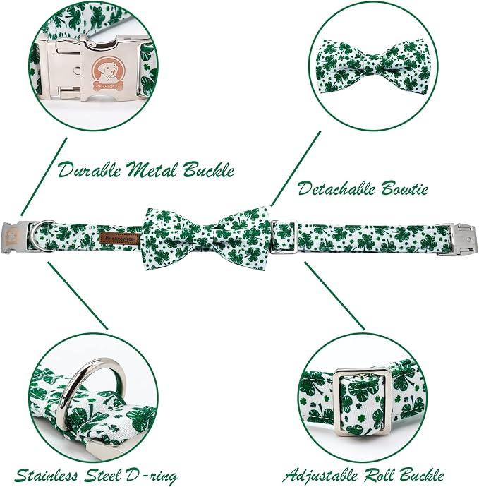 MR. CHUBBYFACE St.Patrick's Day Dog Collar Green Clovers Adjustable Dog Collar - Image 3
