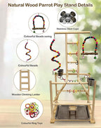 Bird Play Stand, Large Parakeet Playground, Natural Wood Parrot Perch Stand - Image 4