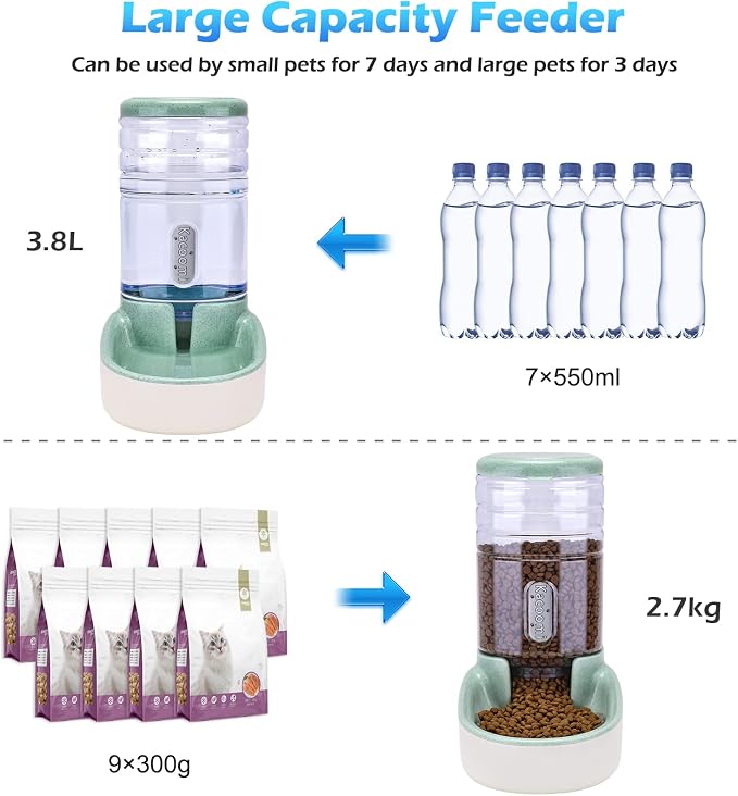 Automatic Dog Cat Feeder and Water Dispenser Gravity Food Feeder and Waterer Set - Image 2