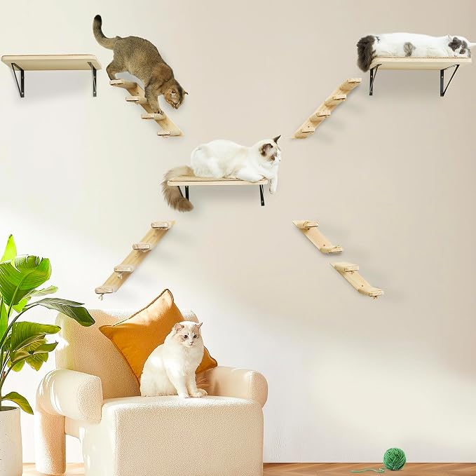 Cat Climbing Stair Shelf, Wall Mounted Ladder 2PCS 4 Steps Reversible Left & - Image 9