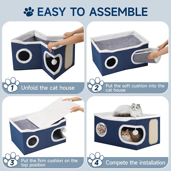 Shikha Cat Beds for Indoor Cats, Extra Wide Cat Cube House for Multi Cats - Image 8
