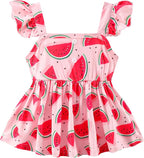 Toddler Baby Girls Summer Clothes Outfits Ruffled Sleeve Dinosaur Shirt Leopard - Image 3