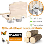 Feeder with Acrylic Mirror & Stainless Steel Bowls, Natural Wood Perch - Image 3