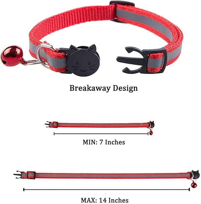 4 Pcs Cat Collars with Bell, Breakaway & Reflective, 4 Colors, 7-12 Inch - Image 4