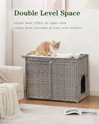 Cat Litter Box Enclosure Furniture, Handwoven Rattan Hidden Litter Box - Image 2