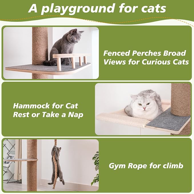 Floor to Ceiling Cat Tree, 5 Tier Cat Tower Adjustable Height, Tall Climbing - Image 3