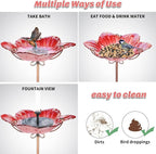 MUMTOP Bird Baths for Outdoors Glass Bird Bath Bowl Outdoor Bird Feeder Flower - Image 5