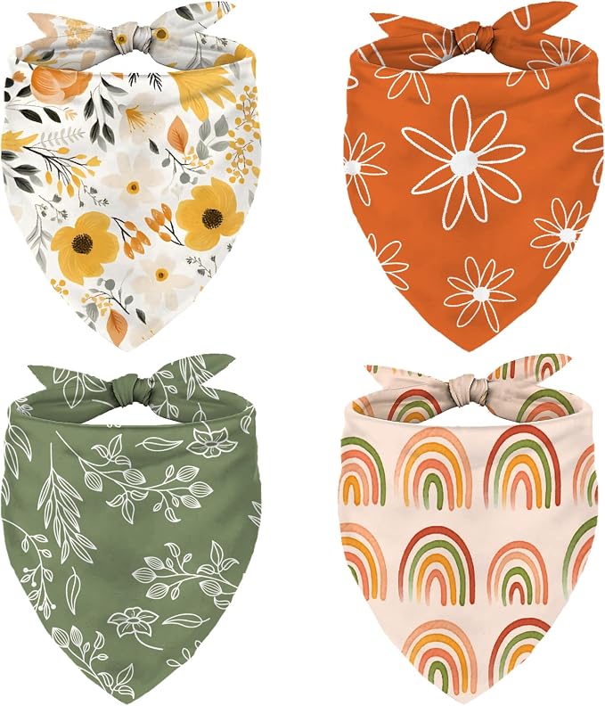 Whaline 4Pcs Boho Pet Bandanas Spring Daisy Dog Scarf Washable Adjustable by Whaline