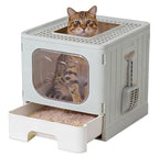 OLIXIS Cat Litter Box with Lid, Large Foldable Cat Box with Litter Scoop by OLIXIS