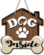 Dog Inside Front Door Sign, Doghouse Bone Paw Prints Wood Door Hanger Outdoor by Bolisom