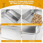 23.6''x15.7''x8'' Stainless Steel Sifting Litter Box, XXL Large Metal Sifting - Image 6
