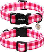 DOGWONG Pink Checkered Dog Collar, Cute Pink Plaid Dog Collars, Adjustable Girl - Image 2