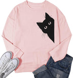 FRYAID Cat Sweatshirt Women Funny Black Cat Graphic Sweater Casual Cat Crewneck - Image 5