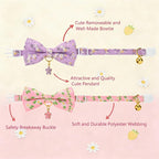 2 Pack Floral Cat Collars with Bow Tie and Bell Adjustable Breakaway Bowtie - Image 2