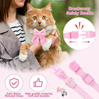 Cat Collar Breakaway with Bells, Soft Pure Cotton Pink Cat Bowtie Collar - Image 3