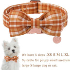 Fall Plaid Dog Collar and Bow Tie Set – Brown Orange Checkered Adjustable Collar - Image 2