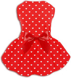 Valentine's Day Red Dog Dress, Cute White Heart Print & Satin Bow by PohshidoPet