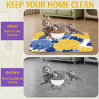 Blue Yellow Flowers Pet Feeding Mat, Quick Dry Absorbent Water Bowl Mat - Image 4
