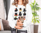 FRYAID Cat Sweatshirt Women Funny Black Cat Graphic Sweater Casual Cat Crewneck - Image 4