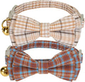 2 Pack Cotton Cat Collar, Removable Bowtie, Plaid Pattern, Safety Breakaway by Petiry