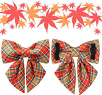 Autumn Plaid Dog Collar and Bow Tie Set – Orange Yellow Checkered Adjustable - Image 3