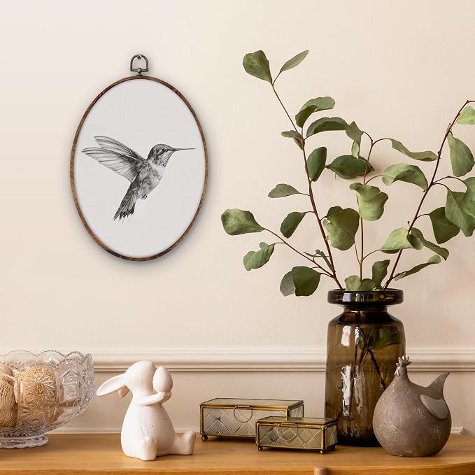 DILSJ Vintage Hummingbird Sketch Oval Wall Art Decor, Rustic Farmhouse - Image 2