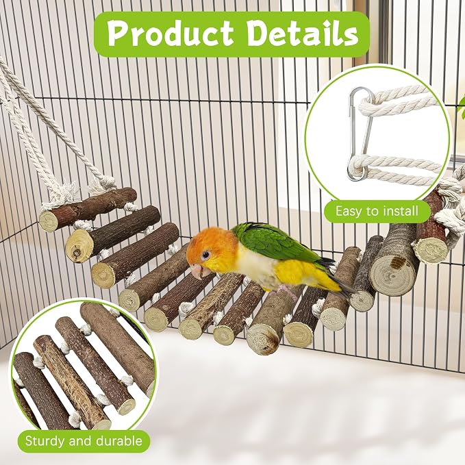 BNOSDM Wooden Bird Rope Ladders 2 Pcs Birds Ladder Bridge Toy Parrot Cage - Image 4