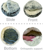 ShinHye Cat Bed Round Plush Fluffy Hooded Cat Bed Cave, Cozy - Image 5