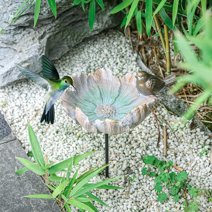 MUMTOP Outdoor Antique Bird Bath Small Flower Bird Baths Bowl Resin Birdbaths - Image 7