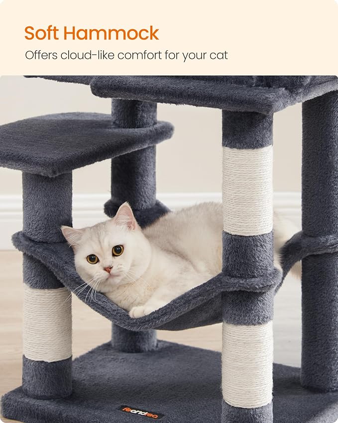 Feandrea Cat Tree, 44.1-Inch Cat Tower, Plush Multi-Level Condo - Image 6