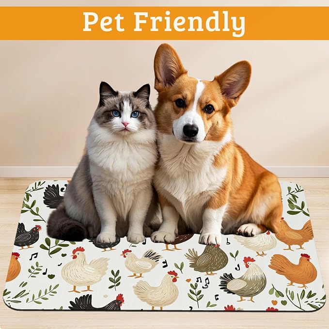 Dog Bowl Mat, Chickens Roosters Pet Feeding Mat - Image 2