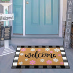 Tinideya 2 Pcs Spring Welcome Door Mat Outdoor Pink Flower Doormats - Image 6