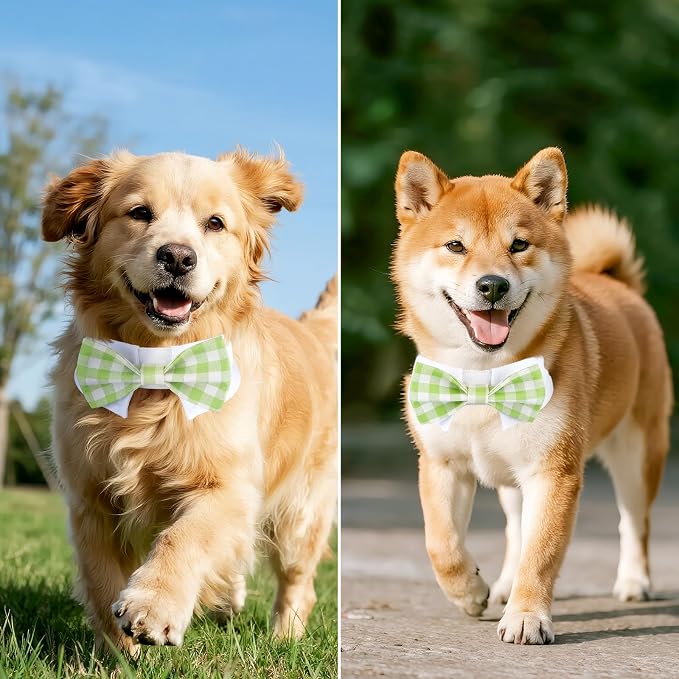 Segarty Dog Bow Tie, Adjustable Green Plaid Bowtie Collar - Image 4