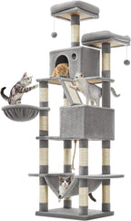 Feandrea Cat Tree, 81.1-Inch Large Cat Tower, 2 Perches, 2 Caves, Light Gray by FeandreabySONGMICSHOME