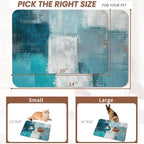 Turquoise Grey Dog Cat Food Mat, Teal Modern Art Absorbent Pet Feeding Mat - Image 2