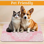 Pet Feeding Mat, Boho Mandala Absorbent Dog Cat Food Mat Pink Flower Dog Mat - Image 2