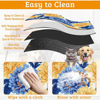 Blue Yellow Flowers Dog Food Mat, Absorbent Pet Feeding Mat - Image 5
