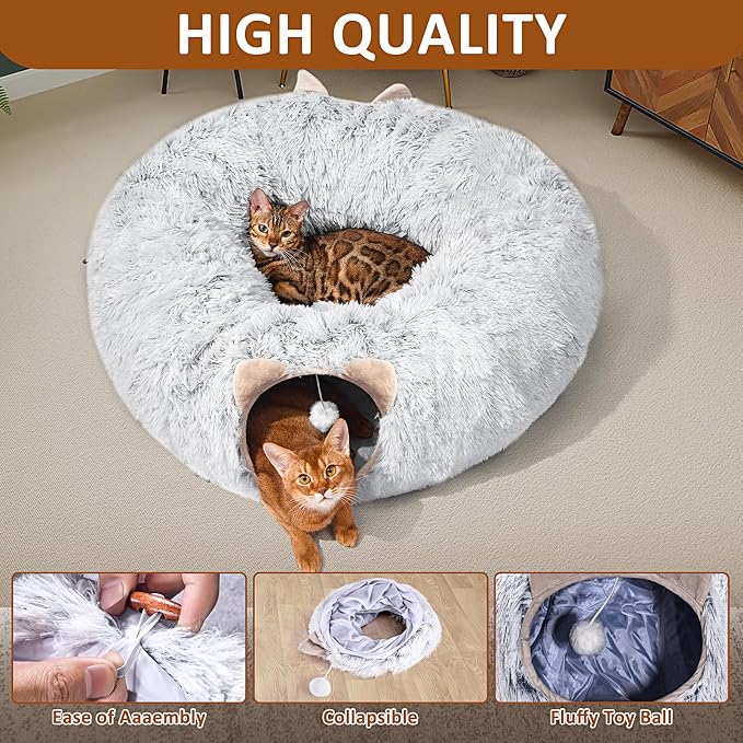 Cat Tunnel with Cat Bed for Indoor Cats, Under Christmas Tree Soft Plush - Image 6