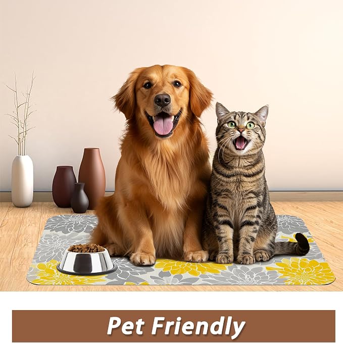 Dahlia Dog Cat Food Mat, Non-Slip Water Bowl Placemat, Indoor Pet Accessories - Image 6