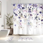 4 PCS Purple Floral Flower Shower Curtain Set 72Wx72H Inch Watercolor Pastel by Ufeela