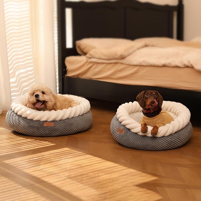 FUKUMARU Dog Bed, Calming Donut Dog Beds, Plush Faux Fur&Corduroy Cat Beds - Image 9
