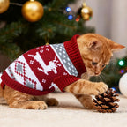 Cat Christmas Sweater Pet Winter Warm Coat Pajamas Reindeer Snowflake Knitwear - Image 2