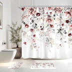 4 PCS Pink Floral Flower Shower Curtain Set 72Wx72H Inch Watercolor Pastel by Ufeela