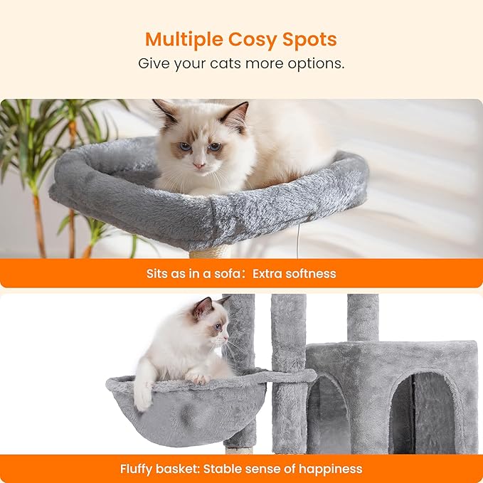 Heybly Cat Tree with Cat Self Groomer Brush, Cat Tower Condo - Image 4