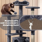 Yaheetech 54in Cat Tree, 2 Cozy Caves, Scratching Posts, Climbing Ladder - Image 5