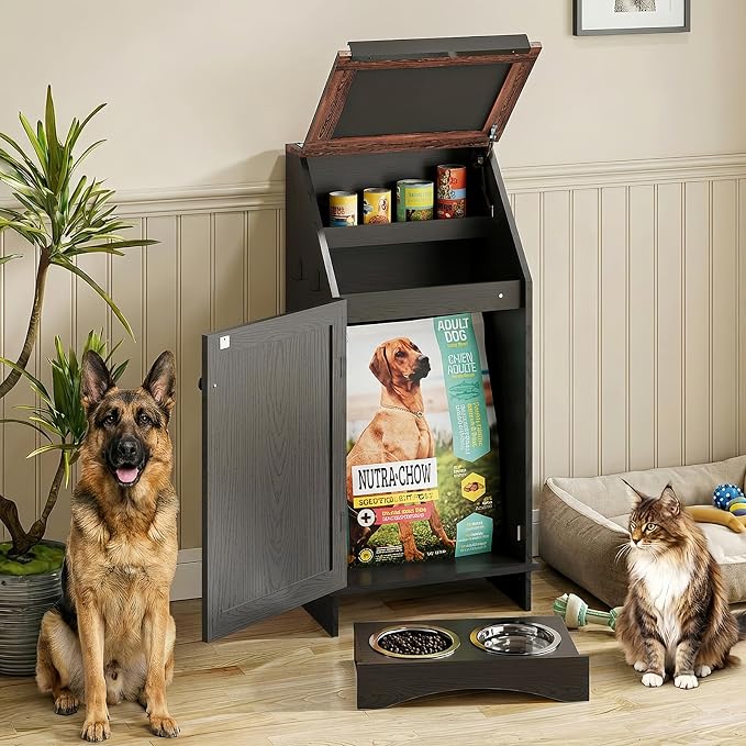 Dog Food Feeding Station with Storage, Pet Food Storage Cabinet with Bowls and - Image 7