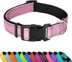 Reflective Dog Collar, Adjustable Soft Neoprene Padded Nylon Pet Collars by PWOD