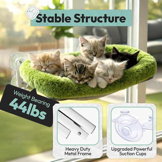 Cordless Cat Window Perch, Foldable Cat Window Hammock, 4 Strong Suction Cups - Image 4