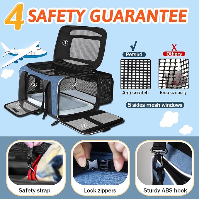 Petskd Top and Side Expandable Pet Carrier 17x11x9.5 Inches Alaska Airline - Image 5